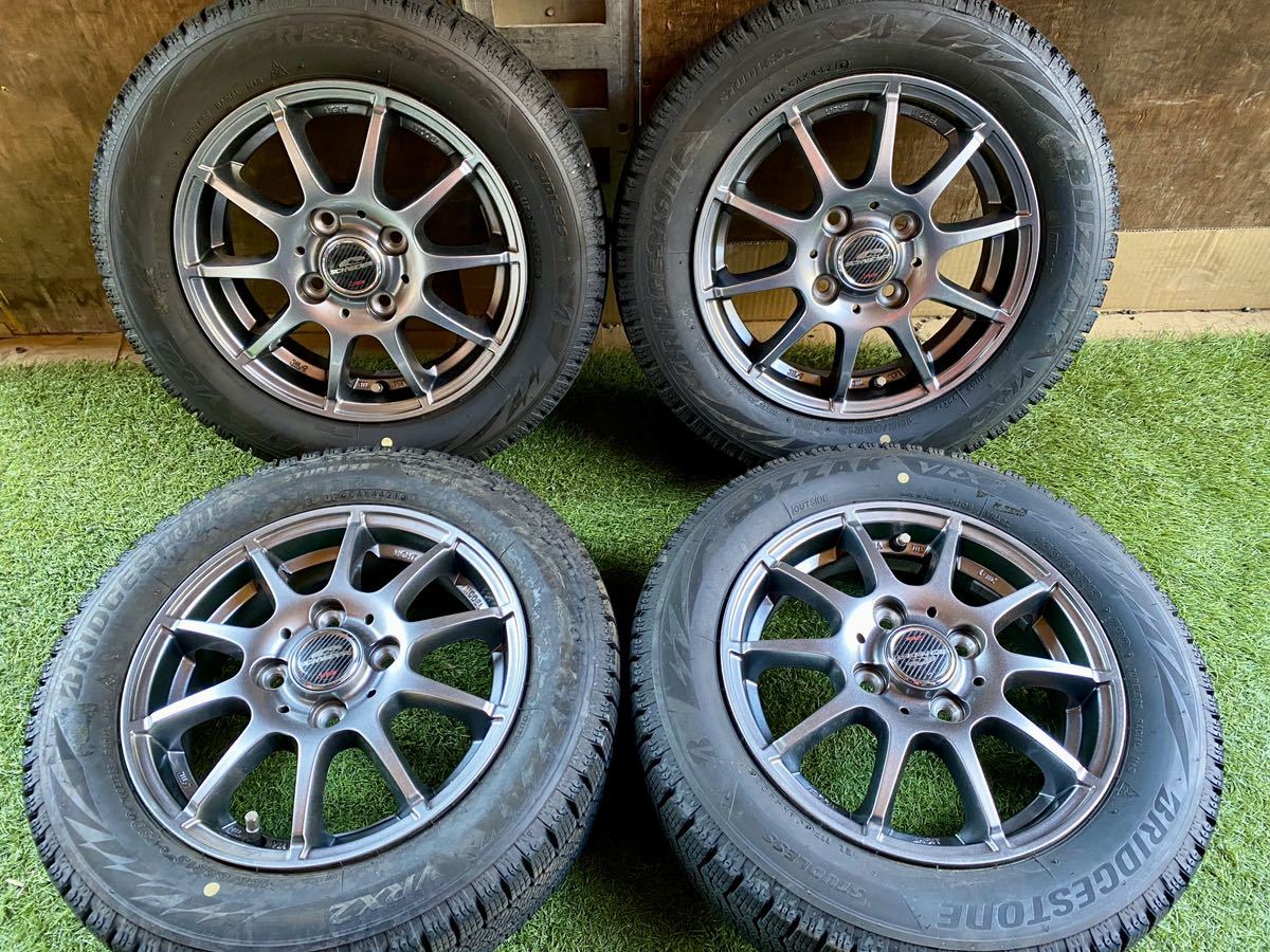 美品　155/65R13 73Q BRIDGESTONE BLIZZAK VRX2 2021年製　スタッドレス バリ山4本セット　13x4J ET 42 PCD 4Hx100 軽自動車用_画像1