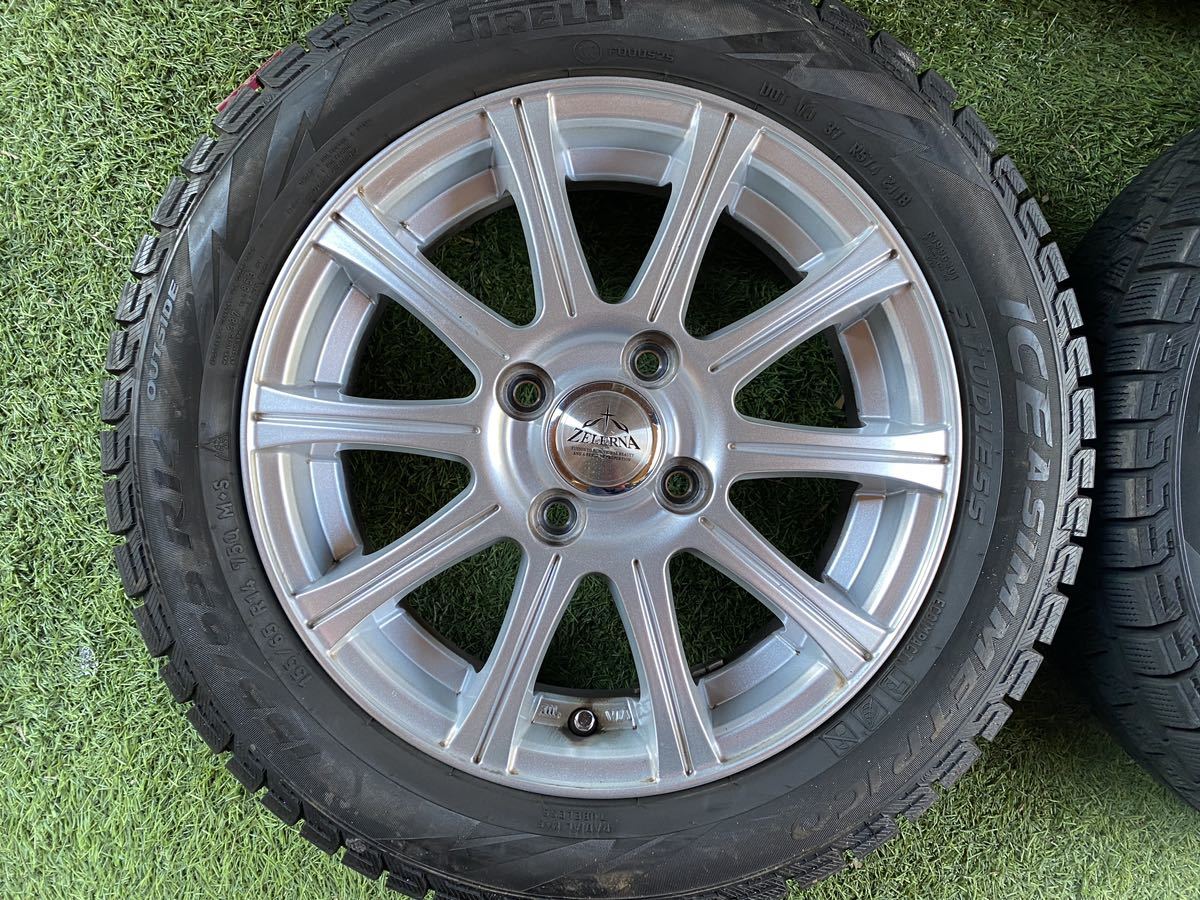 美品　155/65R14 75Q PIRELLI スタッドレス バリ山4本セット　14x4.5J ET 45 PCD 4Hx100 ハブ系やく73mm_画像4