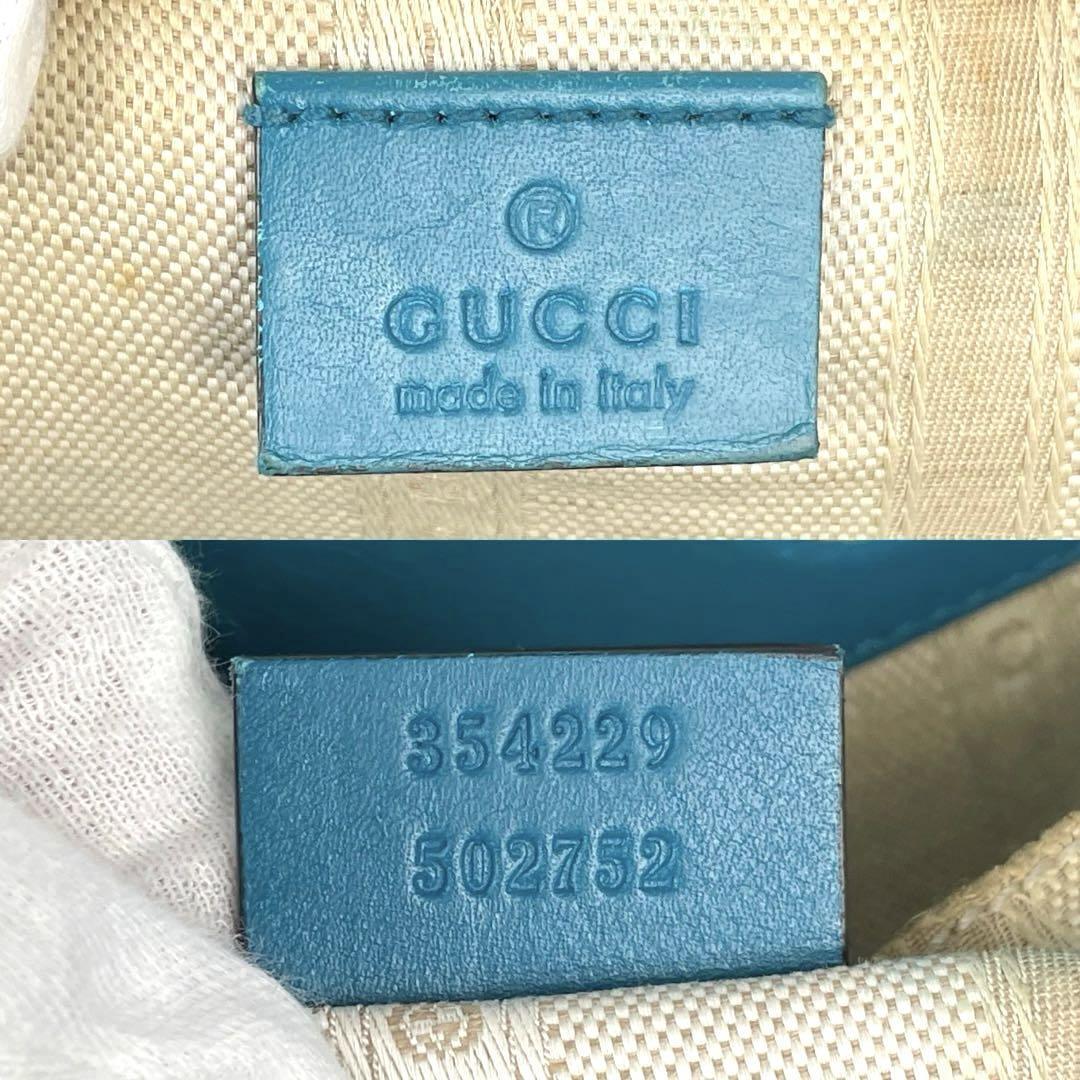 1円〜美品■GUCCI グッチ ディアマンテ ショルダーバッグ ドローストリング 巾着型 総柄 GG ロゴ型押し レザー ブルー クロスボディ 354229_画像8