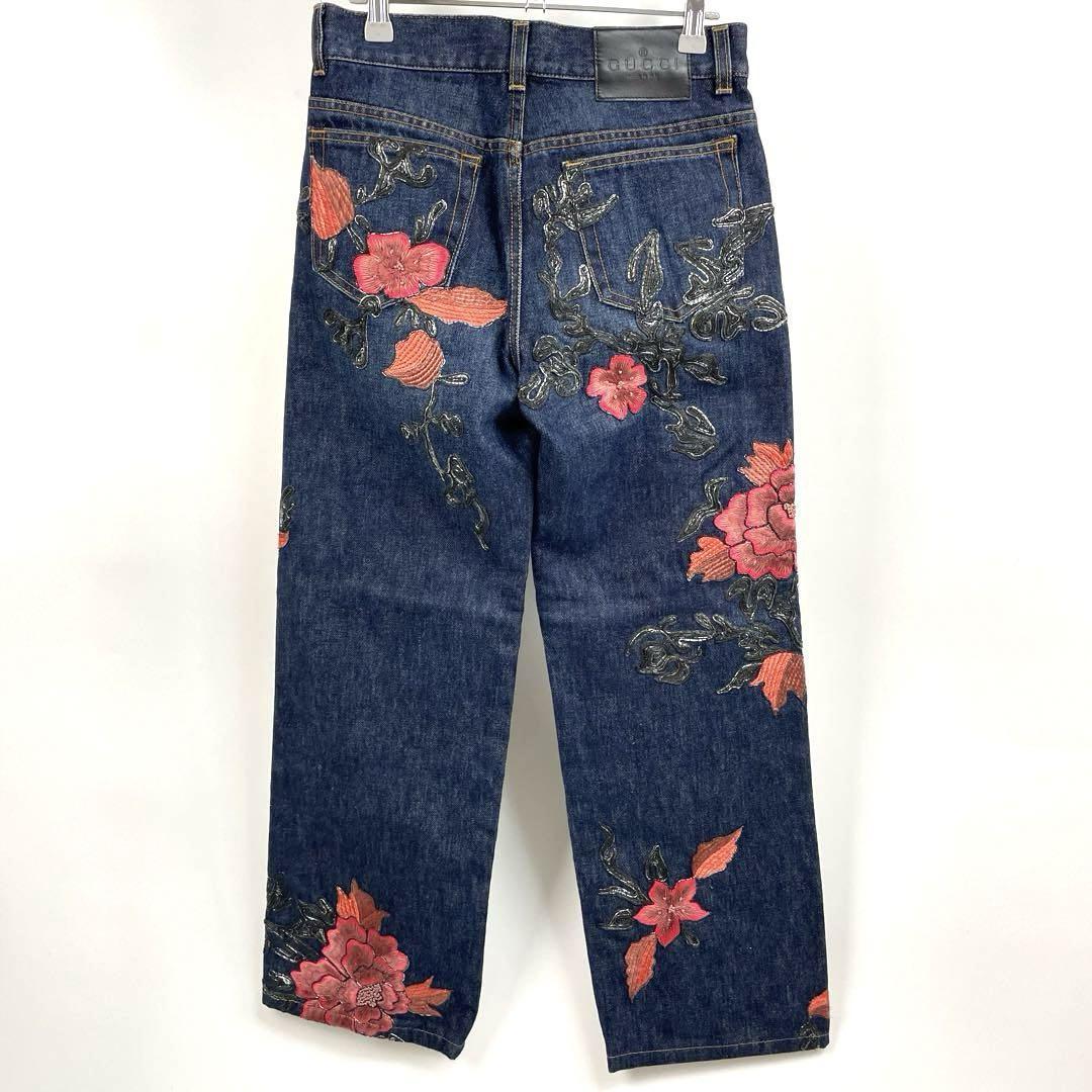 極美品■GUCCI グッチ デニムパンツ 花柄刺繍 トムフォード期 フラワー Mサイズ ユニセックス FW99 TomFord Denim Pants  エンブロイダリー