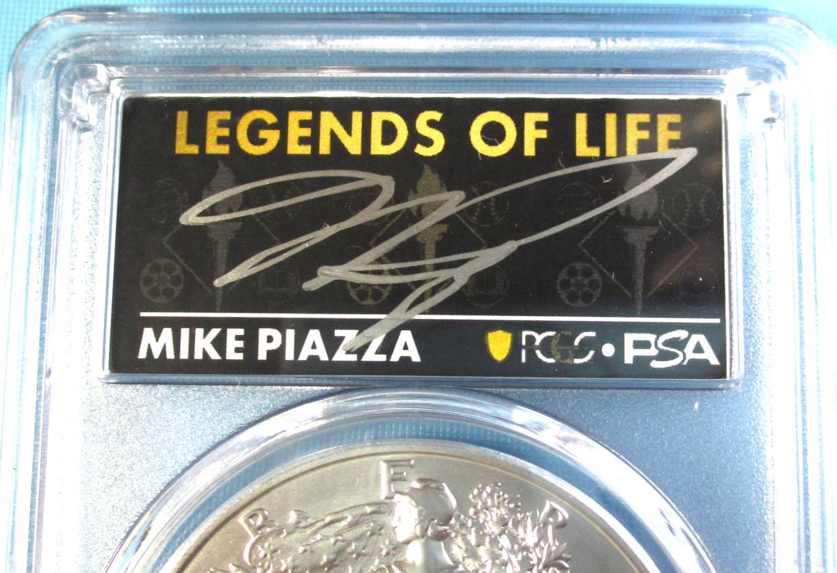 ★★ 最高鑑定 シルバーイーグル 2023年 MLBレジェンド Mike Piazza 直筆サイン １$ .999銀貨 PCGS MS70 First Strike ★★_画像2