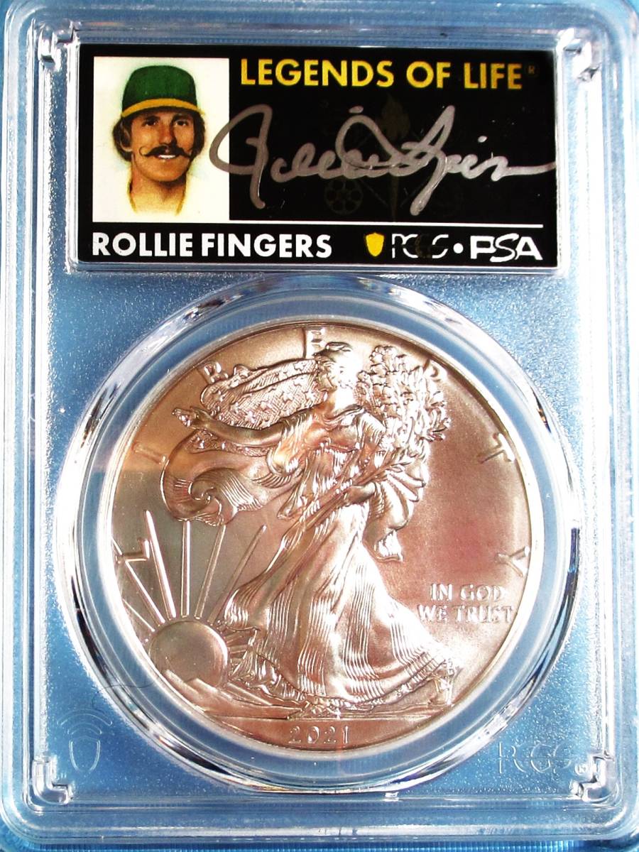 ★★ 最高鑑定 シルバーイーグル 2021-s T-1 Emergency MLBレジェンド Rollie Fingers 直筆サイン １$ .999銀貨 PCGS MS70 ★★_画像1