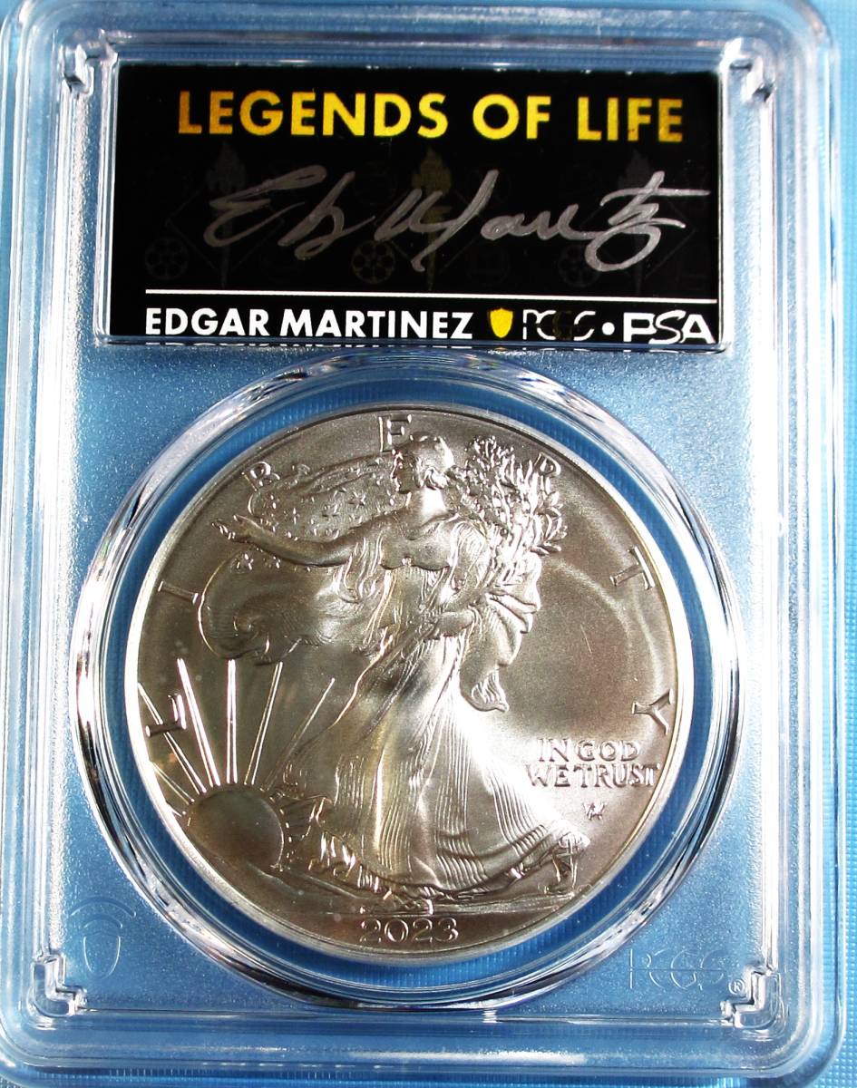 ★★ 最高鑑定 シルバーイーグル 2023年 MLBレジェンド Edgar Martinez 直筆サイン １$ .999銀貨 PCGS MS70 First Strike ★★_画像1