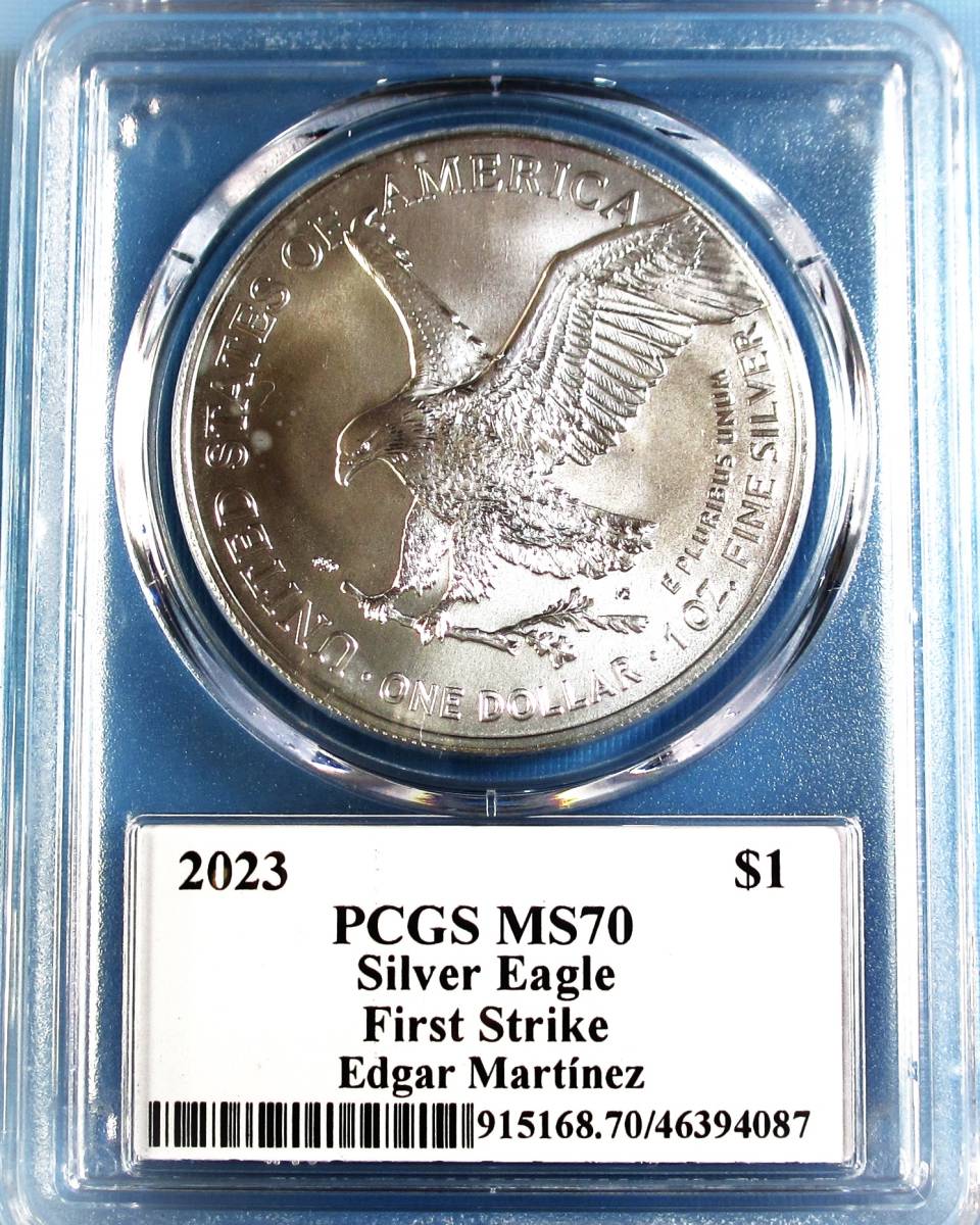 ★★ 最高鑑定 シルバーイーグル 2023年 MLBレジェンド Edgar Martinez 直筆サイン １$ .999銀貨 PCGS MS70 First Strike ★★_画像2