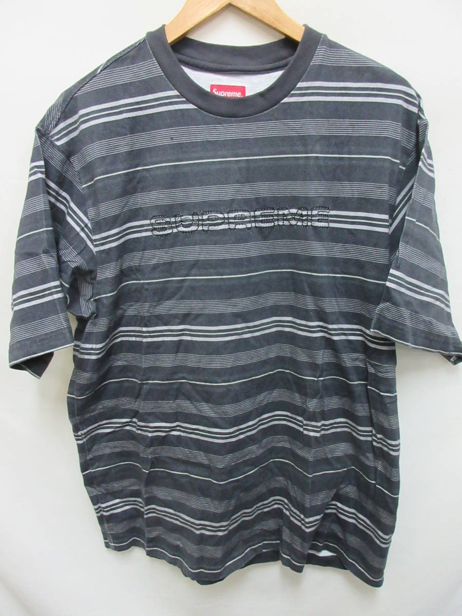 1000円スタート シュプリーム Supreme Dash Stripe S/S Top ダッシュ ストライプ Tシャツ 黒M _画像1
