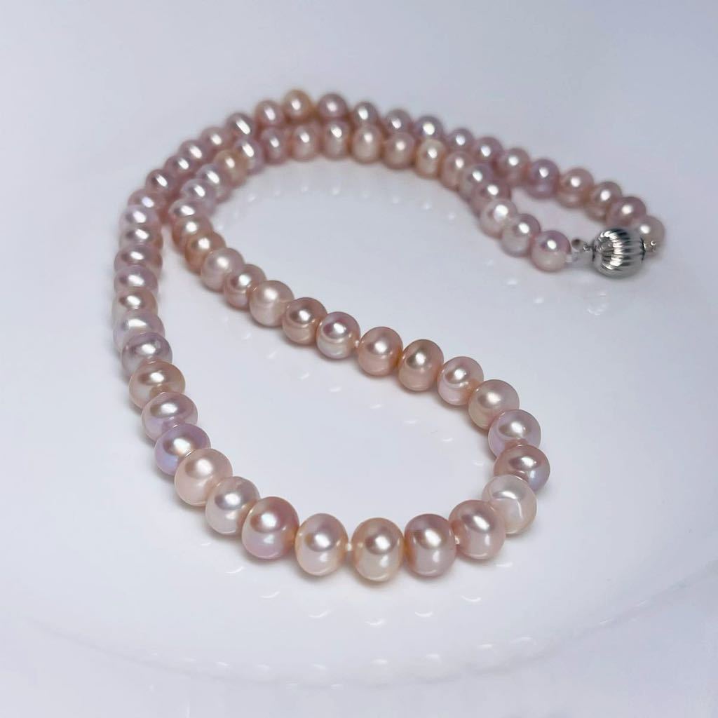 本真珠ネックレス7-8mm パールネックレス jewelry 天然 Pearl 長さ 45cm シルバー 刻印 ピンク系の画像6