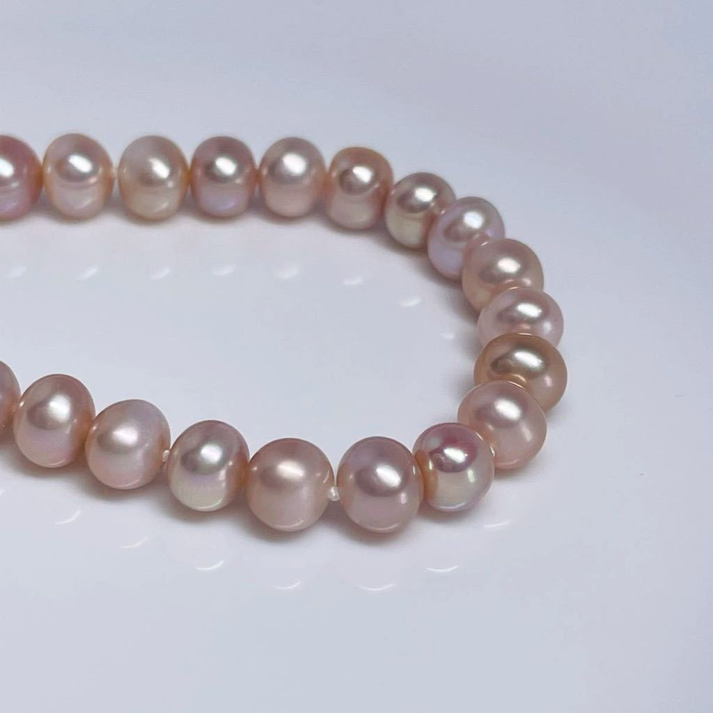 本真珠ネックレス7-8mm パールネックレス jewelry 天然 Pearl 長さ 45cm シルバー 刻印 ピンク系の画像5