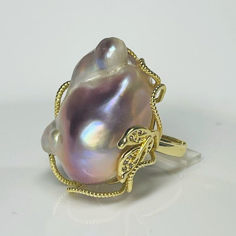  rainbow color gloss gorgeous ..ba lock pearl ring K18 finishing book@ pearl 30mm large . ring natural less toning 