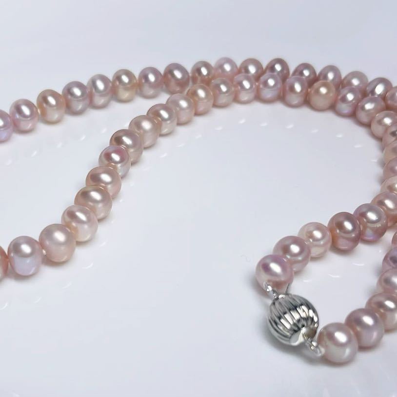 本真珠ネックレス7-8mm パールネックレス jewelry 天然 Pearl 長さ 45cm シルバー 刻印 ピンク系の画像4