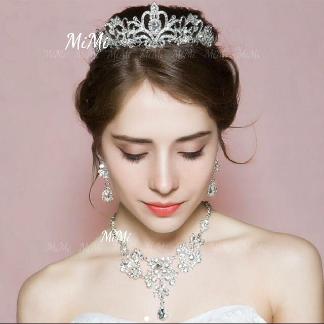 3 point set earrings ( earrings )* necklace * Tiara wedding wedding wedding accessory u Eddie ng large grain silver 