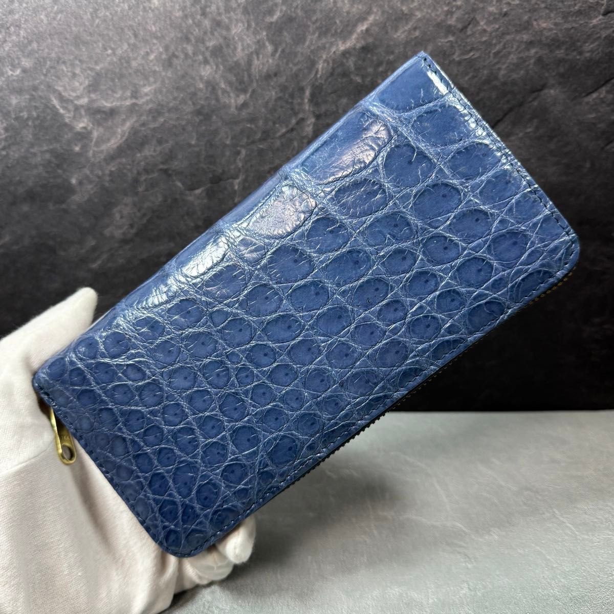 クロコダイル 長財布 ネイビーブルー ワニ革財布 メンズ レディース 新品 新品 クロコダイル 長財布 サファイア ブルー ワニ革 腹革 実物