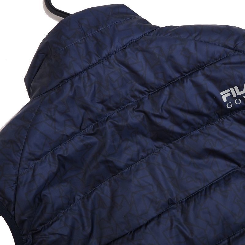 P891 新品 フィラ ゴルフ 総柄 ダウン ベスト (サイズ:LL) FILA GOLF ゴルフウェア 撥水加工 保温 洗えるダウン 紺_画像6