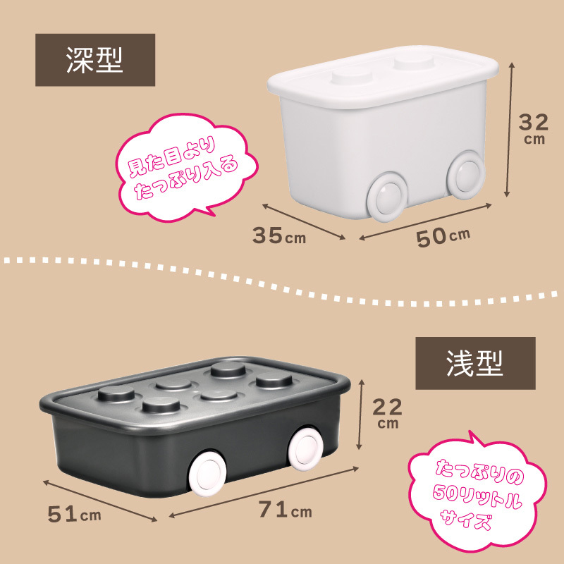 おもちゃ収納 おかたづけ おもちゃ箱 収納ボックス フタ付き キャスター付き おもちゃボックス深型（ホワイト）_画像6