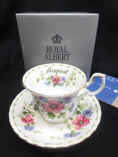 y9799 未使用保管品 ROYAL ALBERT カップ＆ソーサー FLOWER OF THE MONTH AUGUST/8月 ポピー フラワーオブザマンス ロイヤルアルバート_画像1