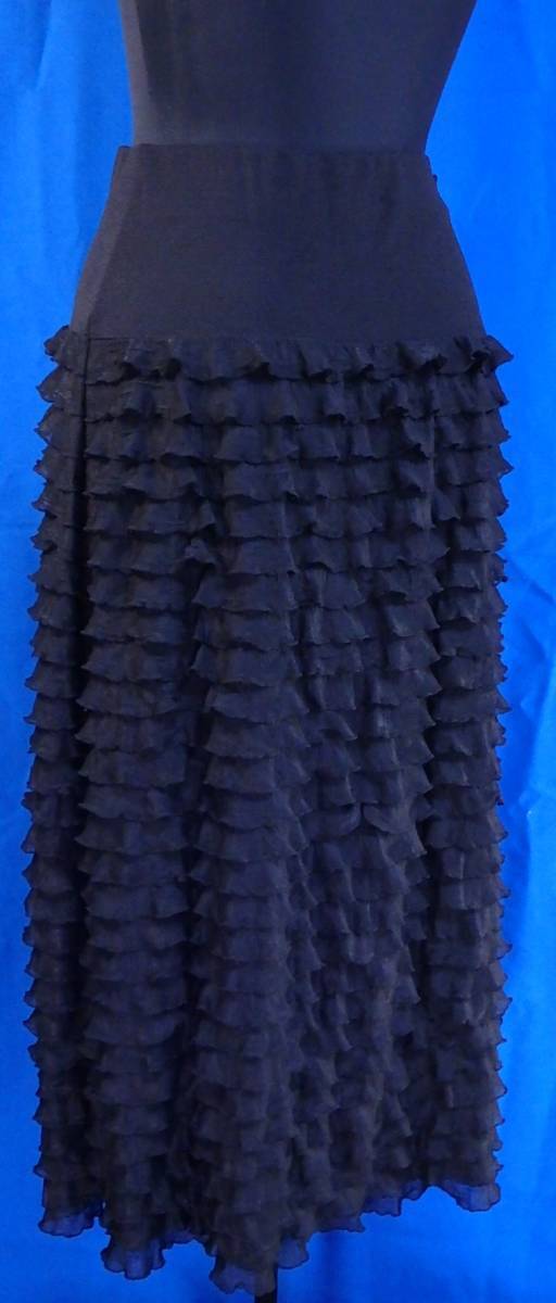 n5681　未使用保管品　タグ付き　original　レディースロングスカート　フリンジ　ブラック系　サイズ フリー_画像3