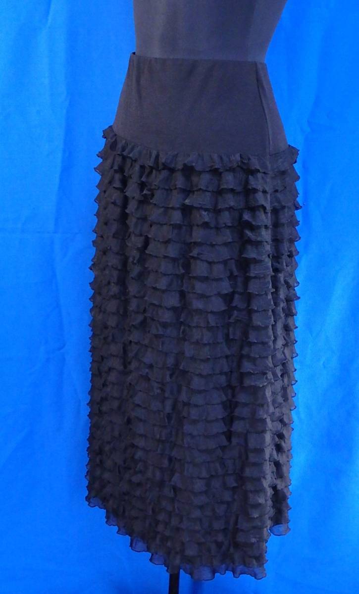 n5681　未使用保管品　タグ付き　original　レディースロングスカート　フリンジ　ブラック系　サイズ フリー_画像4
