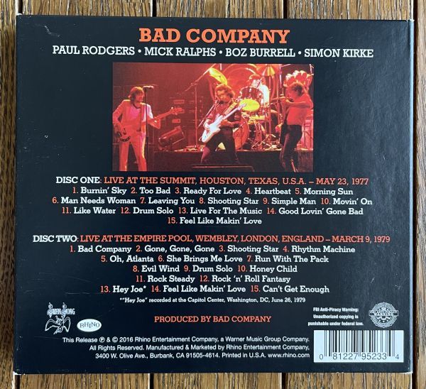 バッド・カンパニー◆Bad Company - LIVE 1977 & 1979 2枚組US盤_画像6