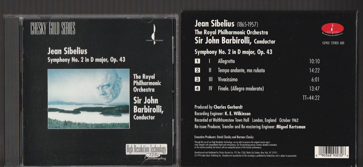 即決 送料込み バルビローリ CHESKY GOLD SERIES シベリウス 交響曲 第2番 ゴールドCD 輸入盤 BARBIROLLI SIBELIUS スリーブケース付き_画像2