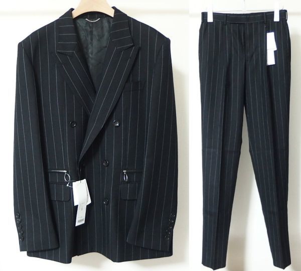 23AW JOHN LAWRENCE SULLIVAN ジョンローレンスサリバン Wool stripe double breasted jacket ジャケット46 pleated trousers パンツ46_画像1