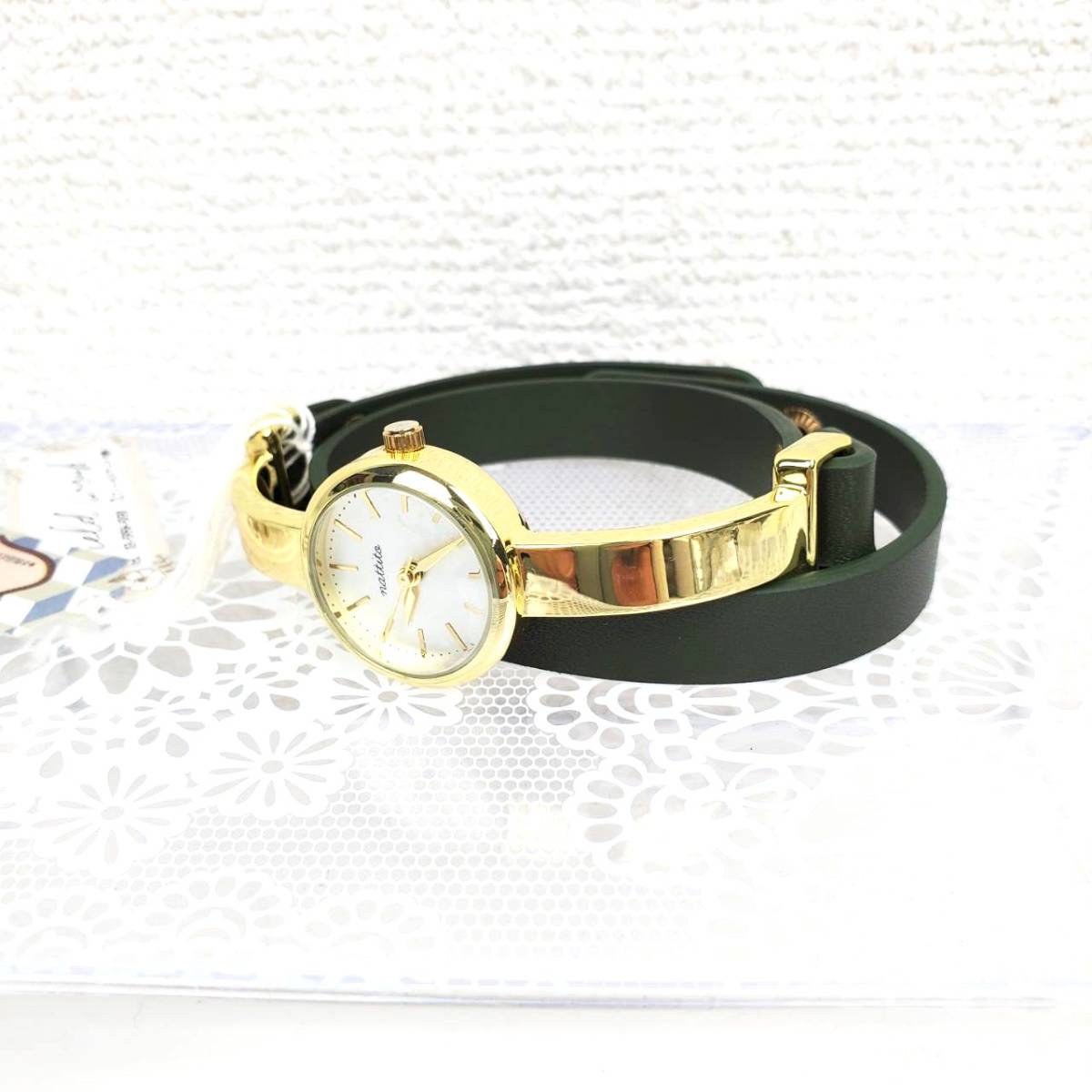 【未使用】nattito スナップボタン ダブルバングルウォッチ 細ベルト グリーン カジュアル フィールドワーク 腕時計 定価3,300円【32】_画像2