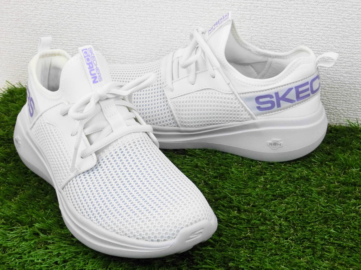 【左右サイズ違い】 レディース SKECHERS Goga Mat GO RUN FAST-QUICK STEP スニーカー ホワイト/ラベンダー 左24cm 右24.5cm 【1069】_画像6