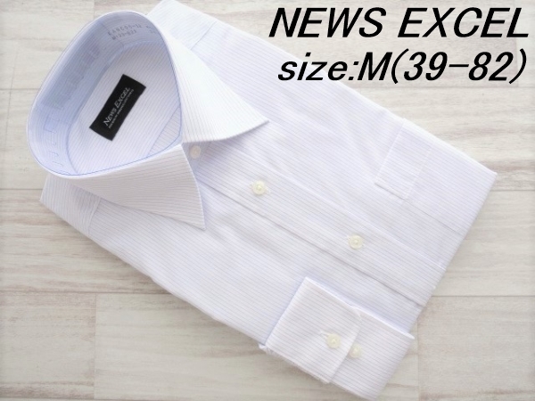 20928.323 NEWS EXCEL 形態安定 M(39-82) セミワイドカラー長袖ドレスシャツ ピンク×パープルストライプ ニュースエクセル_画像1