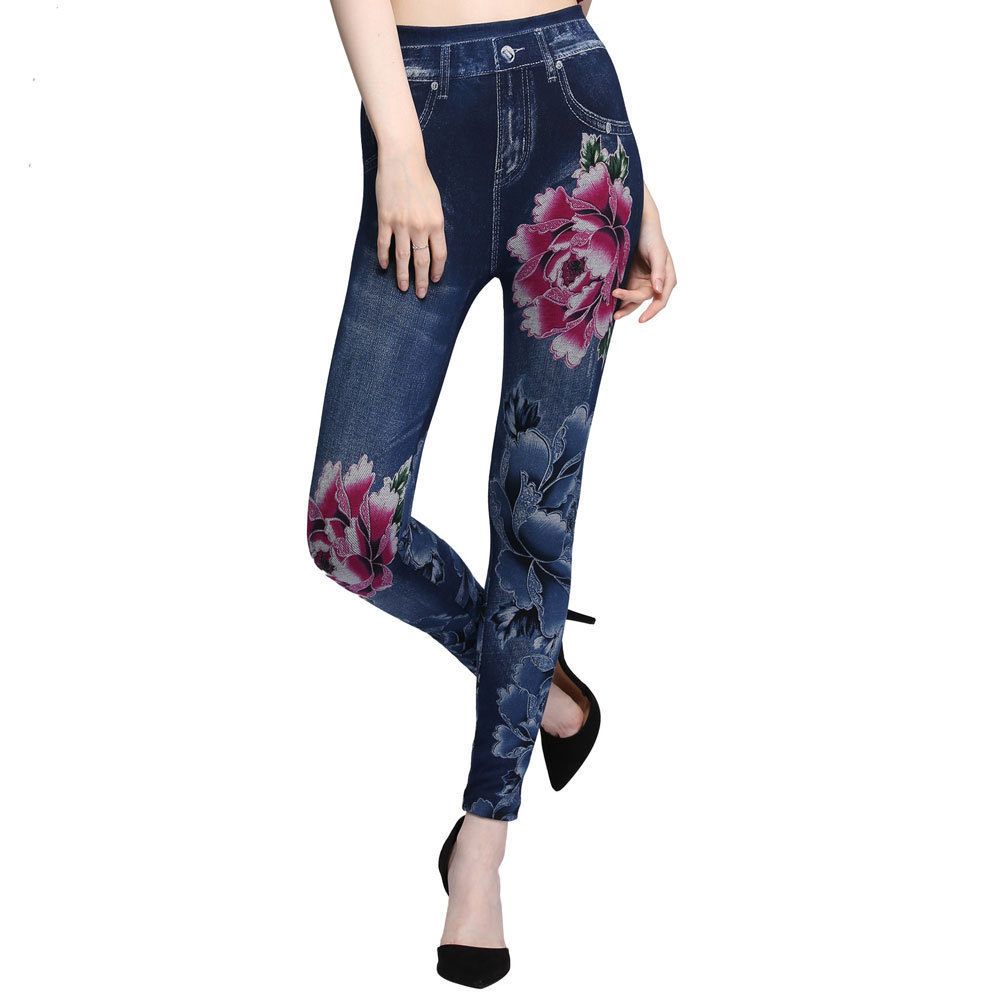  lady's floral print Denim manner leggings .. pattern flexible stretch material 