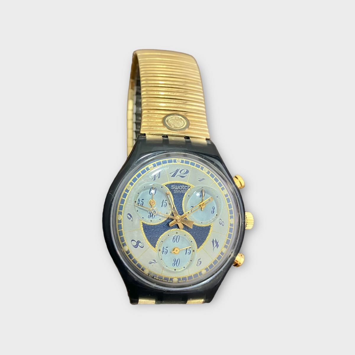 スウォッチ 腕時計 vintage Swatch スウォッチ 腕時計 蛇腹ベルト a441 ゴールド(金色) ネイビー ホワイト(白) 1994年モデル 稼動品