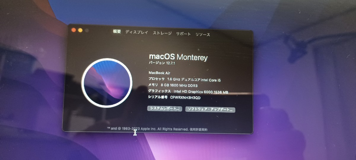 MacBook Air a1466 デュアルコアCore i5/8GB/SSD128GB 　macOS Monterey 2015_画像6