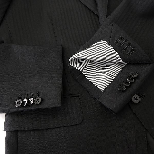 新品 スーツカンパニー 微光沢 シャドー ストライプ スーツ A4(S) 黒 【J59522】 165-6D メンズ 総裏 ウール FOUR SEASONS シングル_画像5