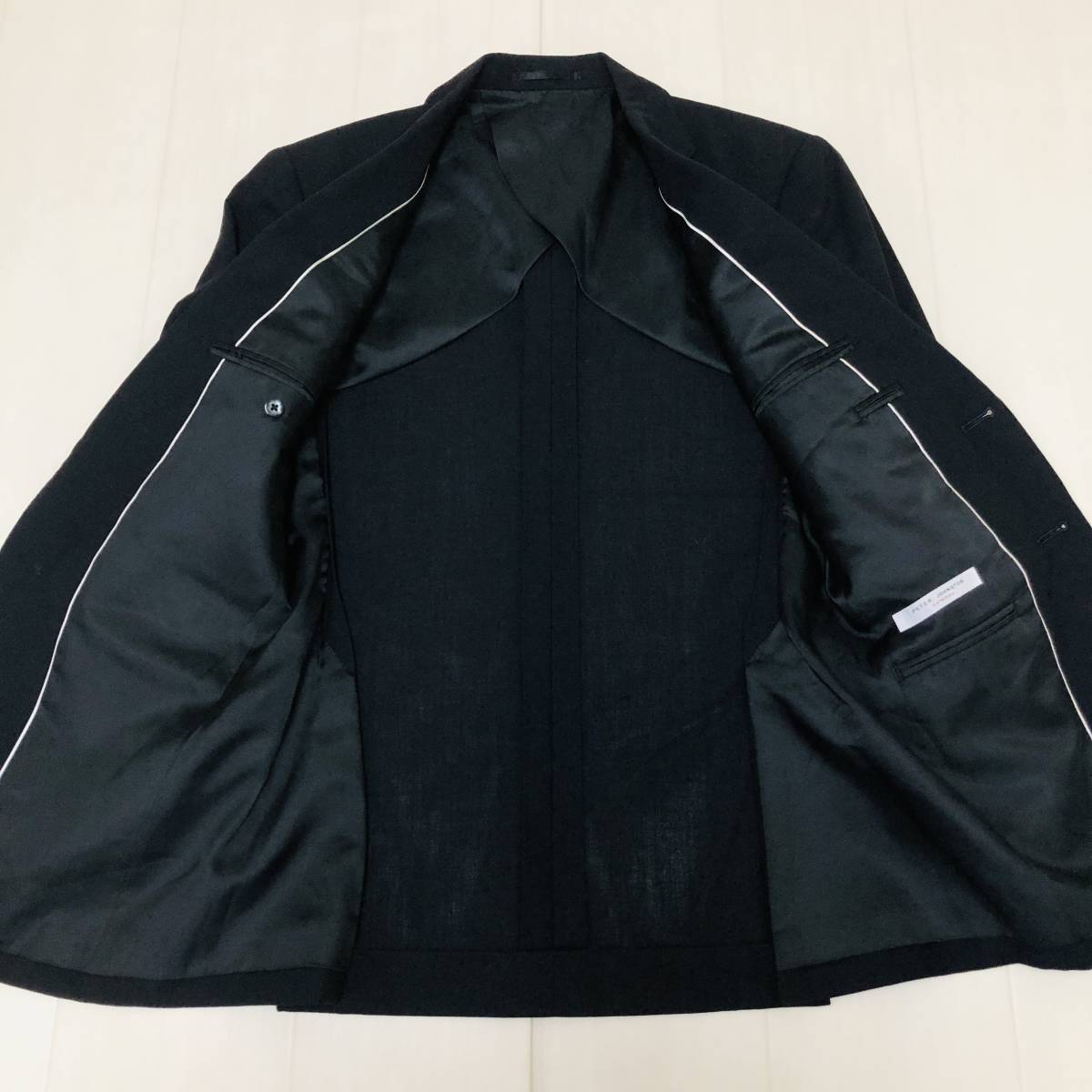 k3000 美品 PETER JOHNSTON ピータージョンストン ジャケット 毛100％ ウールマーク 日本製 黒 メンズ オフィススタイリッシュルック _画像7