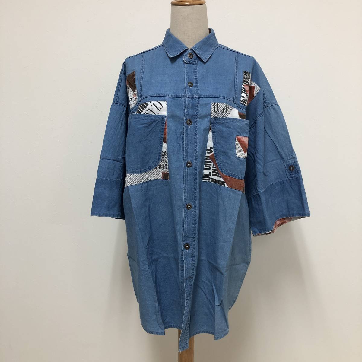 k3231 美品 Kikada デニムシャツ 半袖 胸ポケット 薄手 パッチ k3231 美品 Kikada デニムシャツ 半袖 胸ポケット 薄手 パッチ