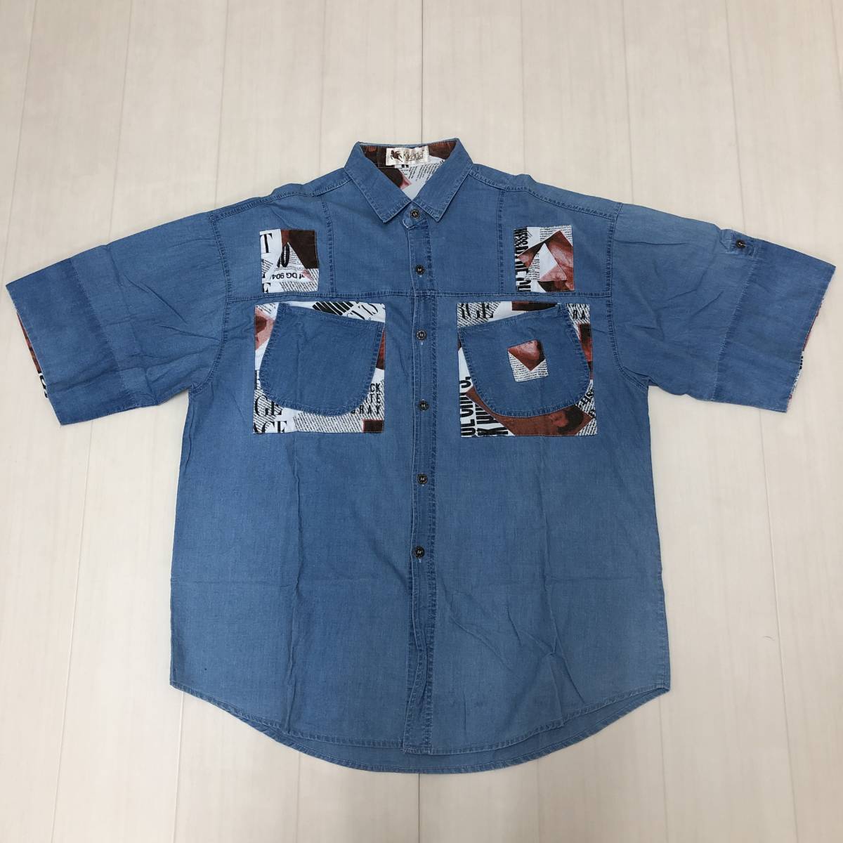 k3231 美品 Kikada デニムシャツ 半袖 胸ポケット 薄手 パッチ k3231 美品 Kikada デニムシャツ 半袖 胸ポケット 薄手 パッチ