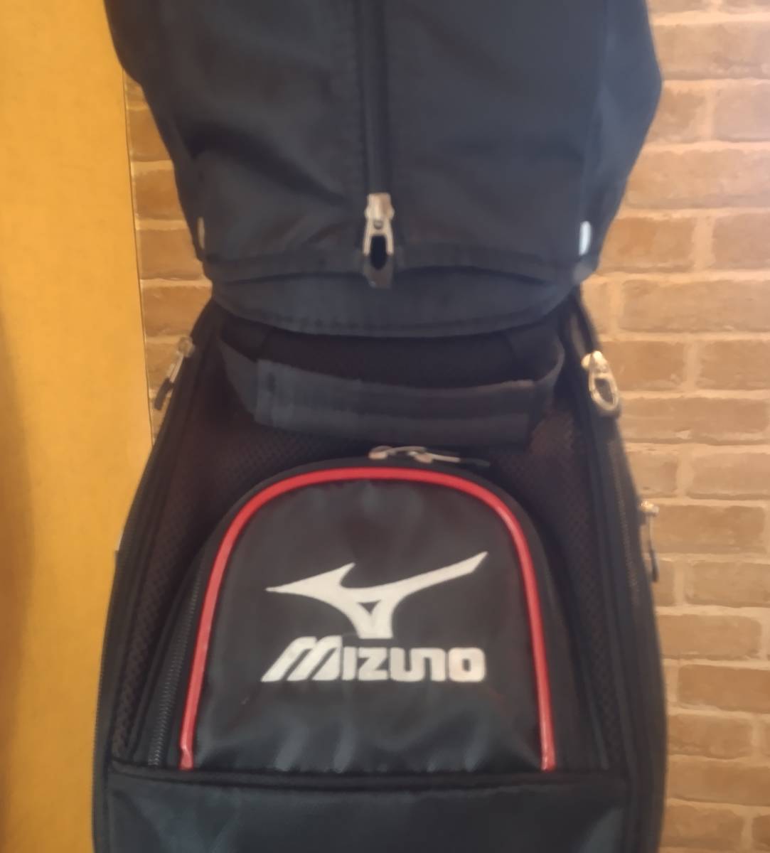  состояние хороший! Mizuno caddy bag немного глянец черный ⅹ эмаль, красный примерно 3.0. Komame . перемещение . удобный Рулевое колесо 