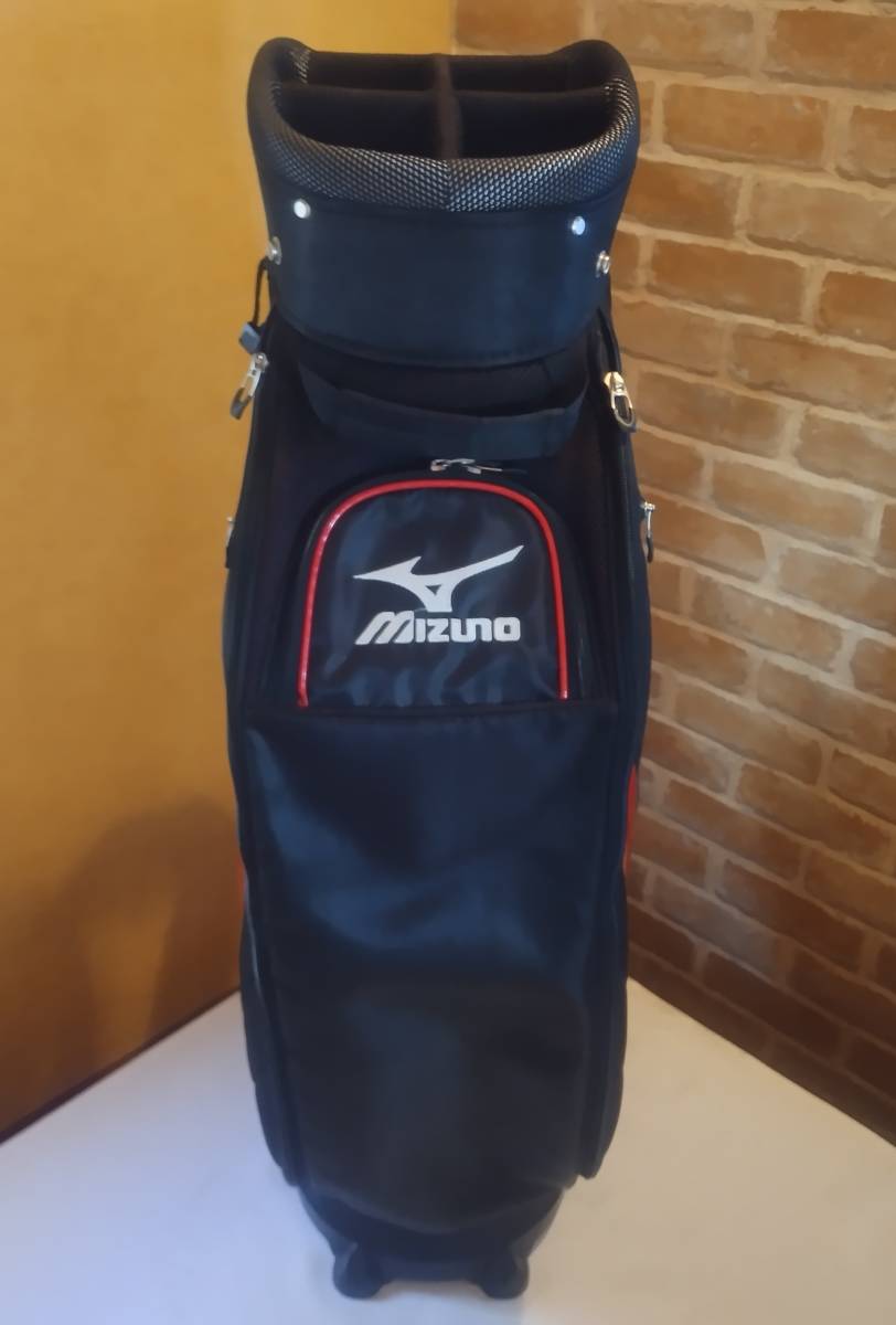  состояние хороший! Mizuno caddy bag немного глянец черный ⅹ эмаль, красный примерно 3.0. Komame . перемещение . удобный Рулевое колесо 