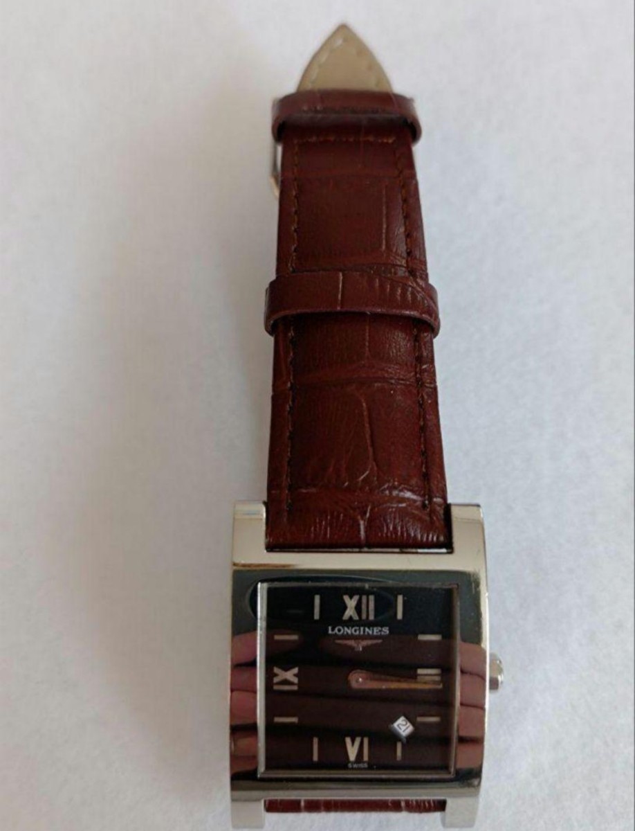 稼働品 ロンジン メンズ腕時計 黒色文字盤 新品電池 新品社外品革ベルト_画像5