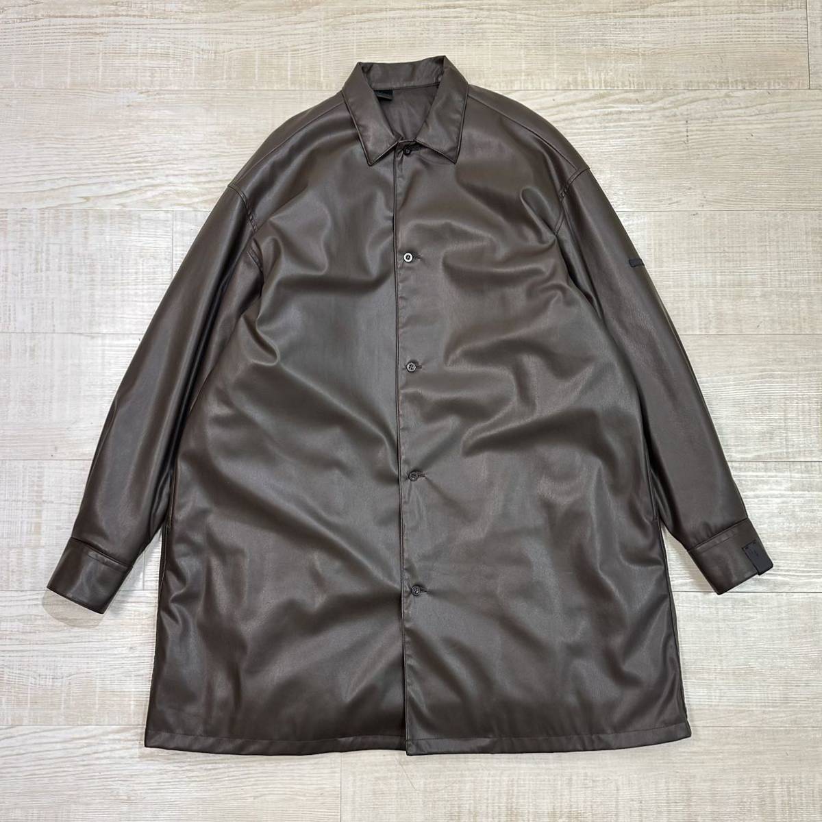 21aw 2021 美品 N.HOOLYWOOD エヌハリウッド SHIRT COAT エコ レザー シャツ コート PRIMALOFT プリマロフト サイズ 38 定価49,500円_画像2