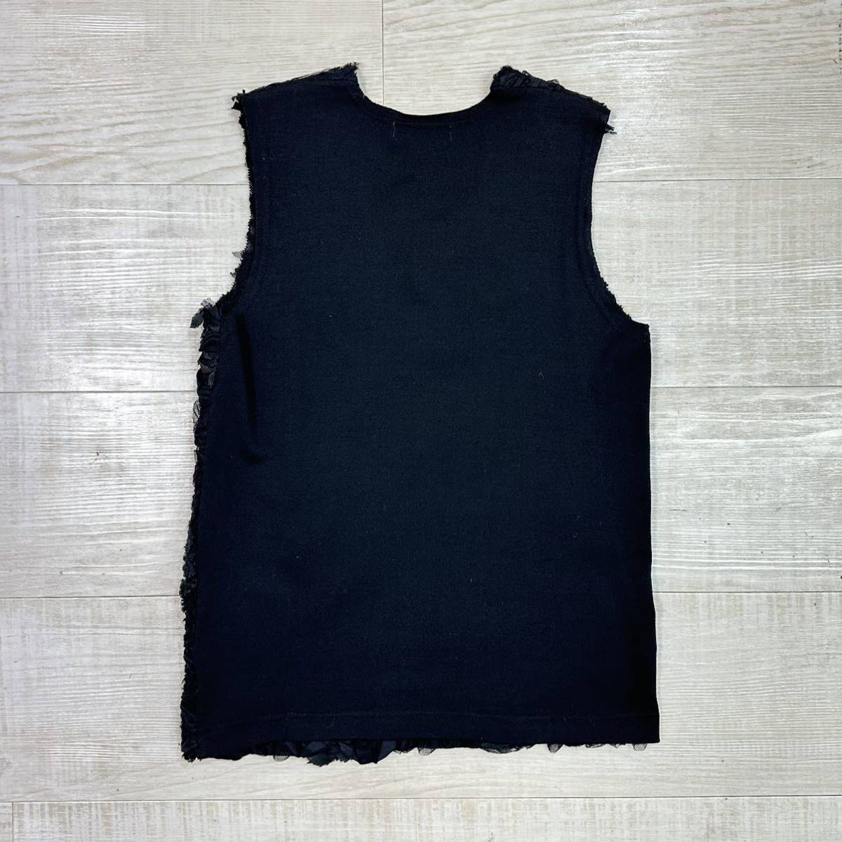 12ss 2012 COMME des GARCONS コム デ ギャルソン 花柄 フリル ノースリーブ ドッキング ニット NO SLEEVE KNIT TOPS BLACK ブラック 系 S_画像5