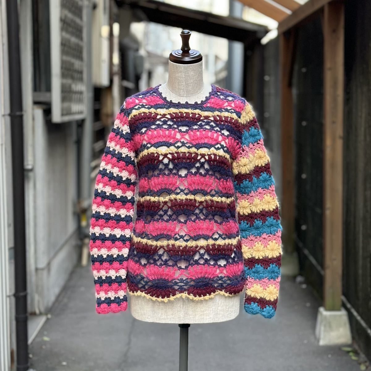 12aw 2012 tricot COMME des GARCONS トリコ コム デ ギャルソン トリコスペシャル カラフル 切り替え ニット 後ろボタン KNIT サイズ FREE_画像1