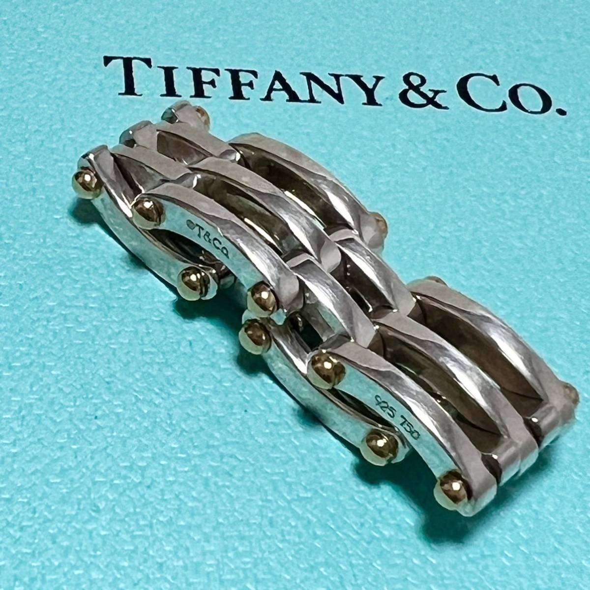 ティファニー Tiffany 良品 美品 ゲート リンク リング GATE LINK 指輪 シルバー ゴールド コンビ ヴィンテージ 750 K18 925 14.5-15号_画像6