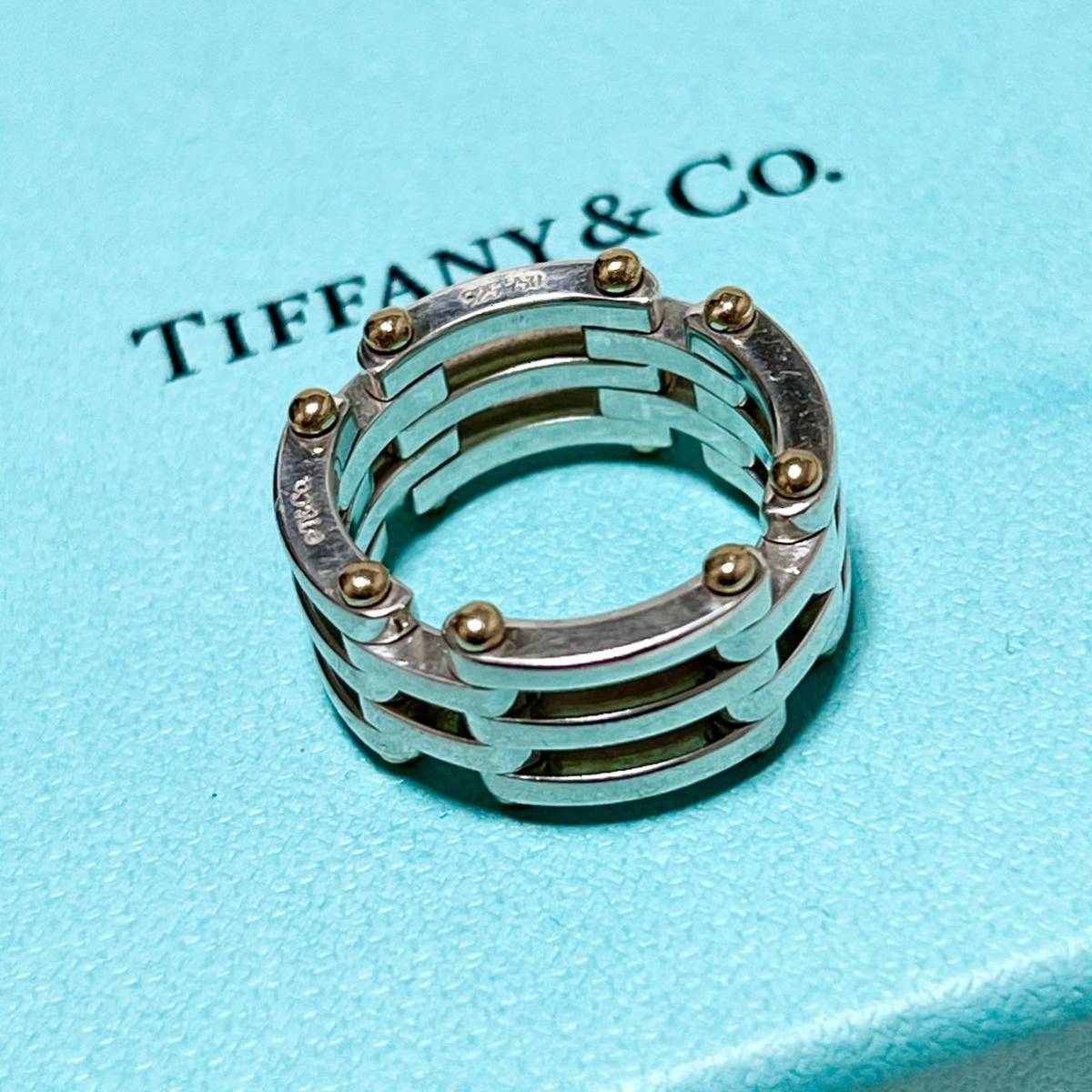 ティファニー Tiffany 良品 美品 ゲート リンク リング GATE LINK 指輪 シルバー ゴールド コンビ ヴィンテージ 750 K18 925 14.5-15号_画像2