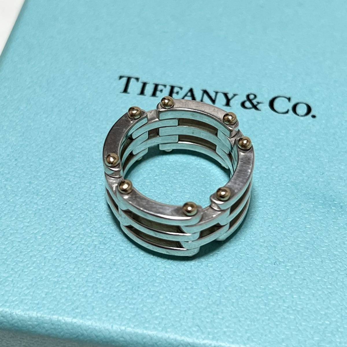 ティファニー Tiffany 良品 美品 ゲート リンク リング GATE LINK 指輪 シルバー ゴールド コンビ ヴィンテージ 750 K18 925 14.5-15号_画像3