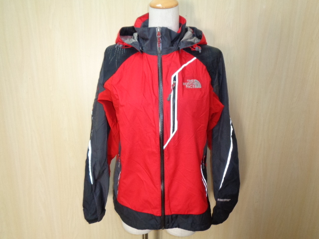 n8◆THE NORTH FACE SUMMIT SERIES WINDSTOPPER ウインドブレーカー◆ザノースフェイス XL/95 女性 赤×黒×灰 着脱式フード アウトドア 6A_画像1