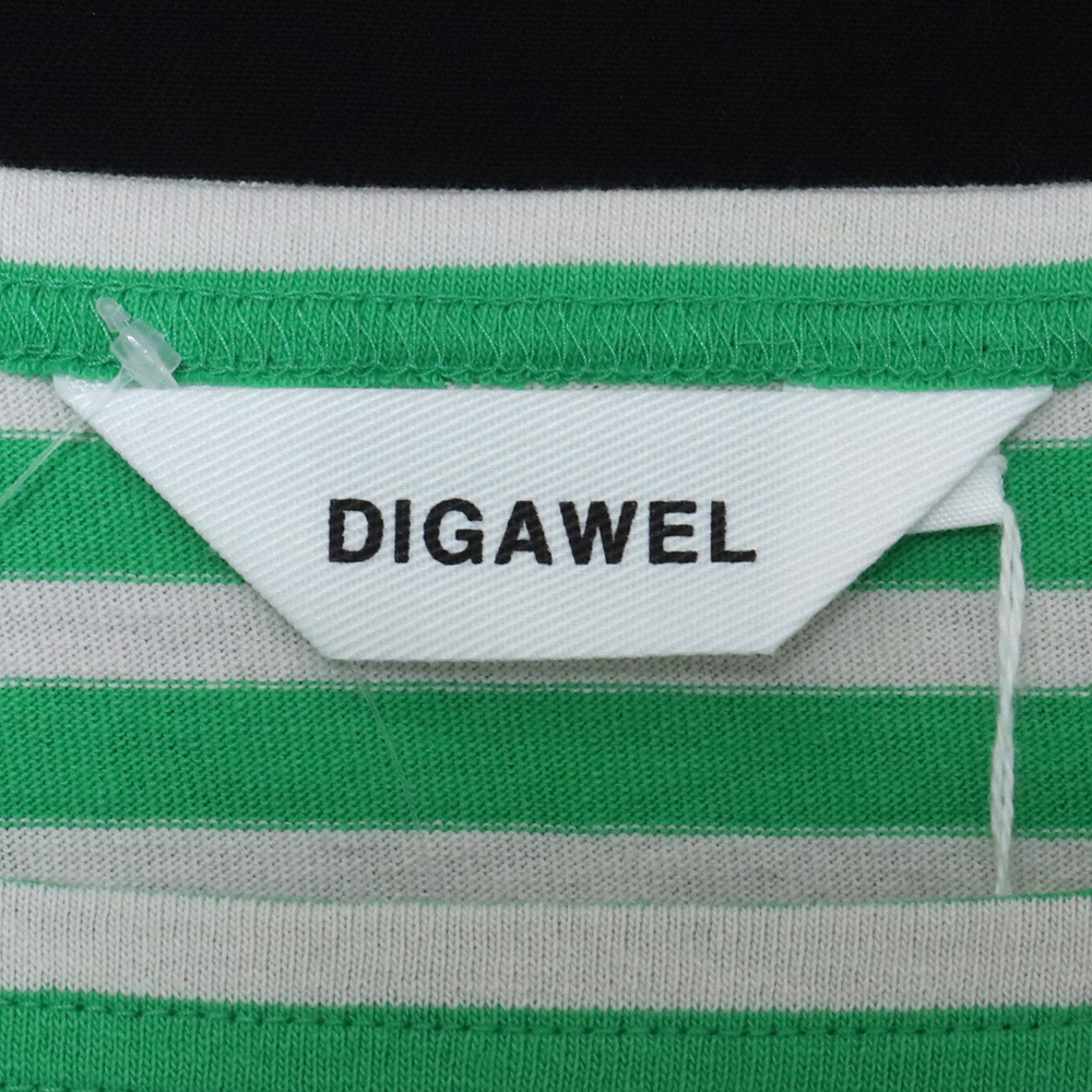 未使用 DIGAWEL Boat neck S/S Tee サイズ1 GREEN DWWA052 ディガウェル 半袖Tシャツ カットソー ボーダー_画像3