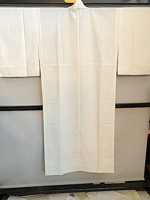 M299-9)　白単衣長襦袢化繊　身丈130　袖丈47,5　裄62　前巾26,5　後巾30_画像9
