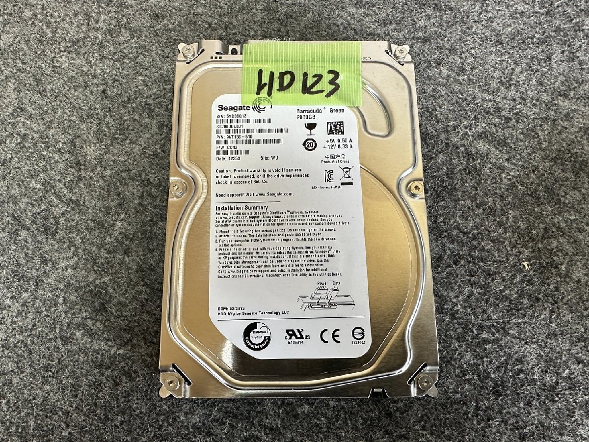 【送60サイズ】 SEAGATE ST2000DL001-9VT156 2TB 使用315時間 3.5インチSATA HDD 中古品_画像1