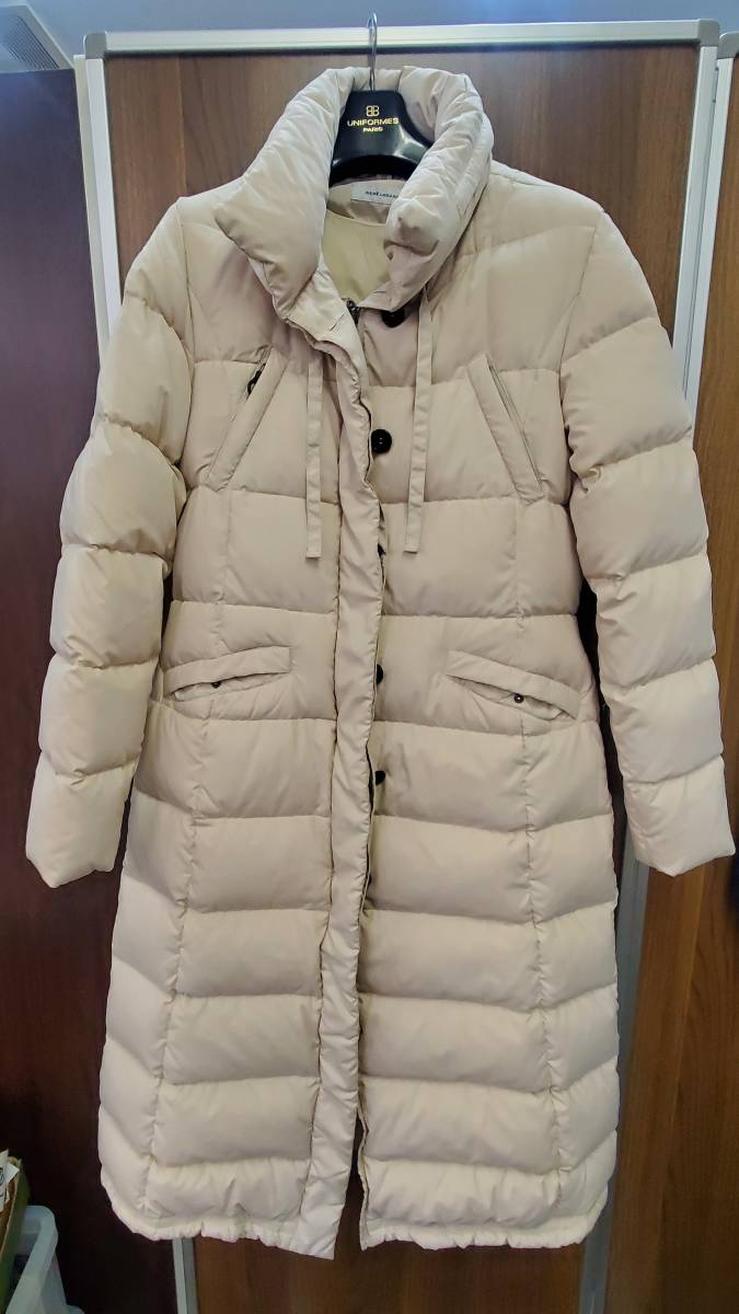 1223-202*RENE lezard cotton inside down coat dress length approximately 120cm Rene leather do lady's feather woven 38 beige group eggshell white condition not yet verification present condition goods 