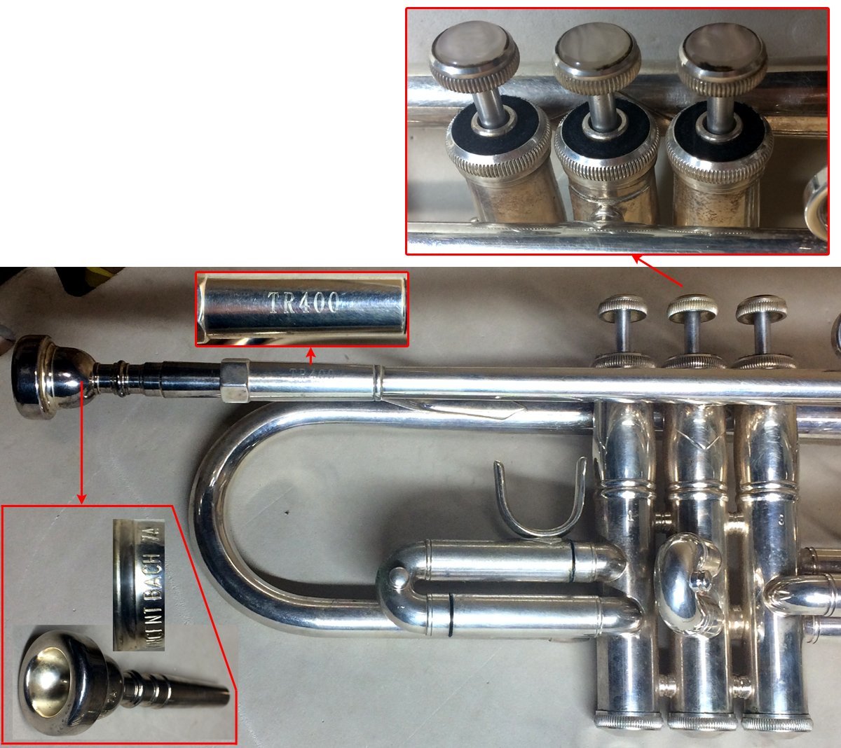 ☆希少！バック/Bach トランペット TR400シルバー+7Aマウスピース+純正ケースリュック付 1953～55年製造/中古□NM_画像3