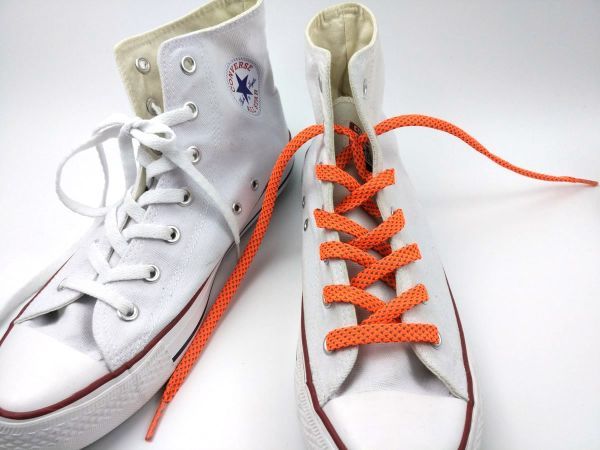 靴紐 シューレース 反射平タイプ リフレクター 格子 オレンジ 120cm_画像3