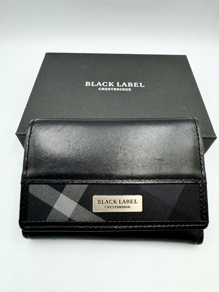 美品 ブラックレーベル クレストブリッジ キーケース ブラック レザー メンズ キーリング カードケース バーバリーの画像1